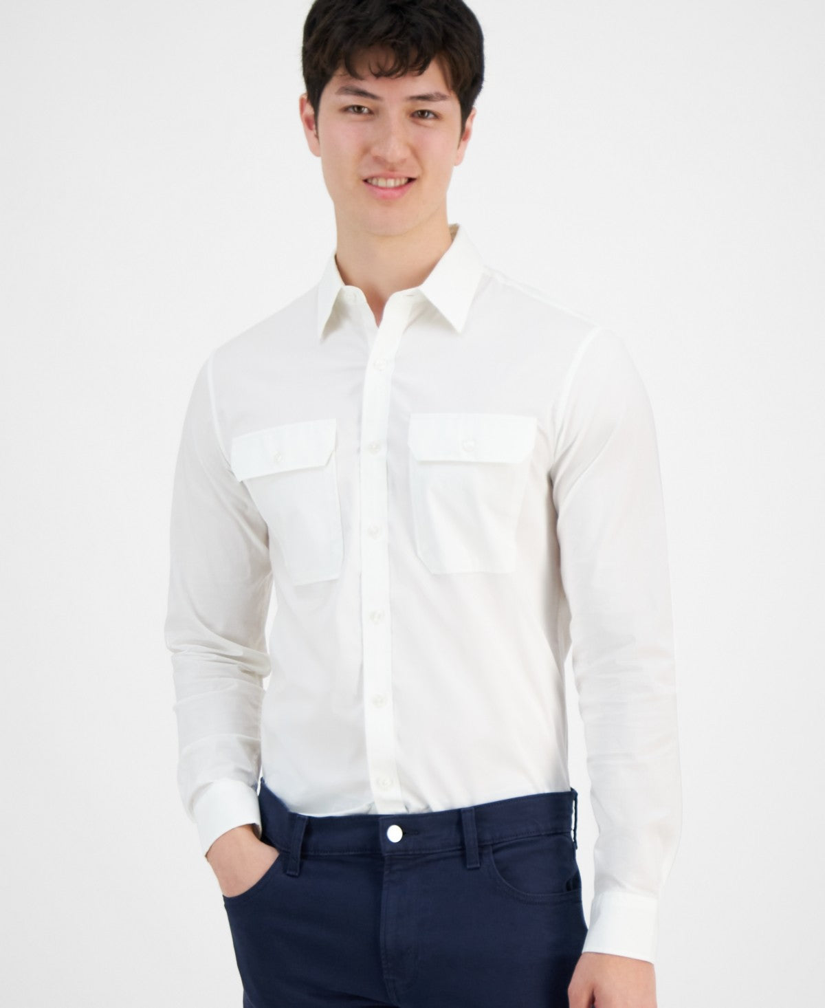 Michael Kors Mens Slim fit Long Sleeve Button-Up Shirt XXL White Solid