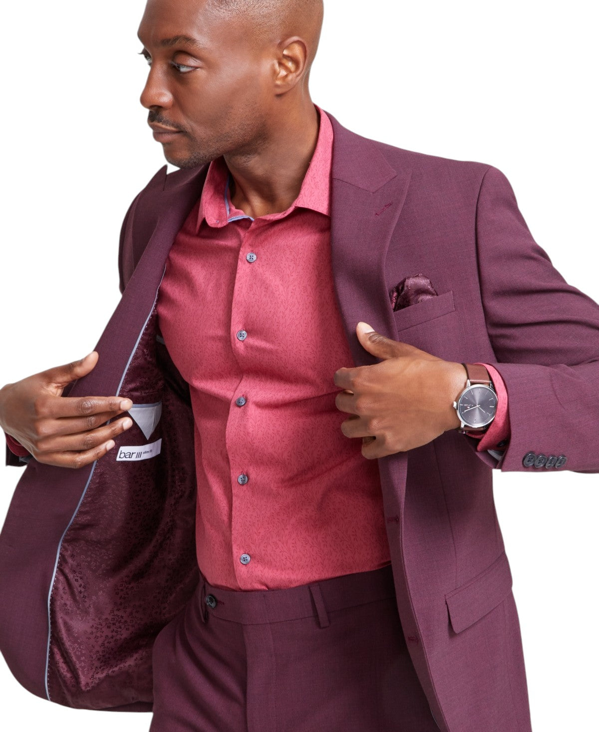 Bar Iii Mens Skinny fit Wool Suit Jacket Blazer 36 S Burgundy Red Solid