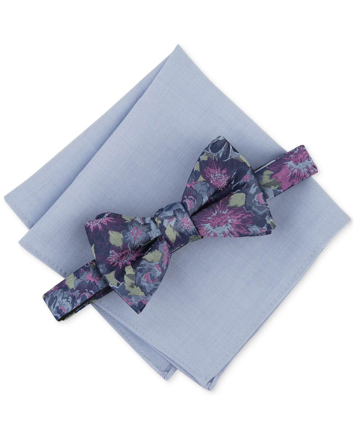 Bar Iii Mens Bow Tie Pocket Square One Size Blue Quimby Floral