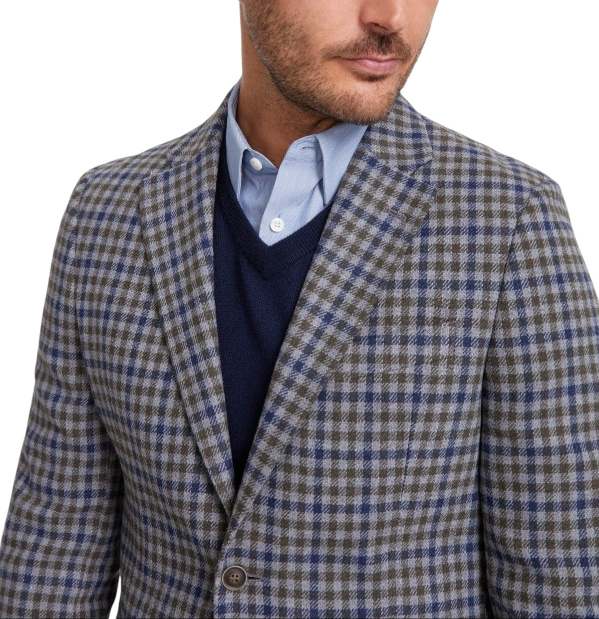 Nautica Mens Modern fit Sport Coat Blazer 46 L Grey Blue Green Check