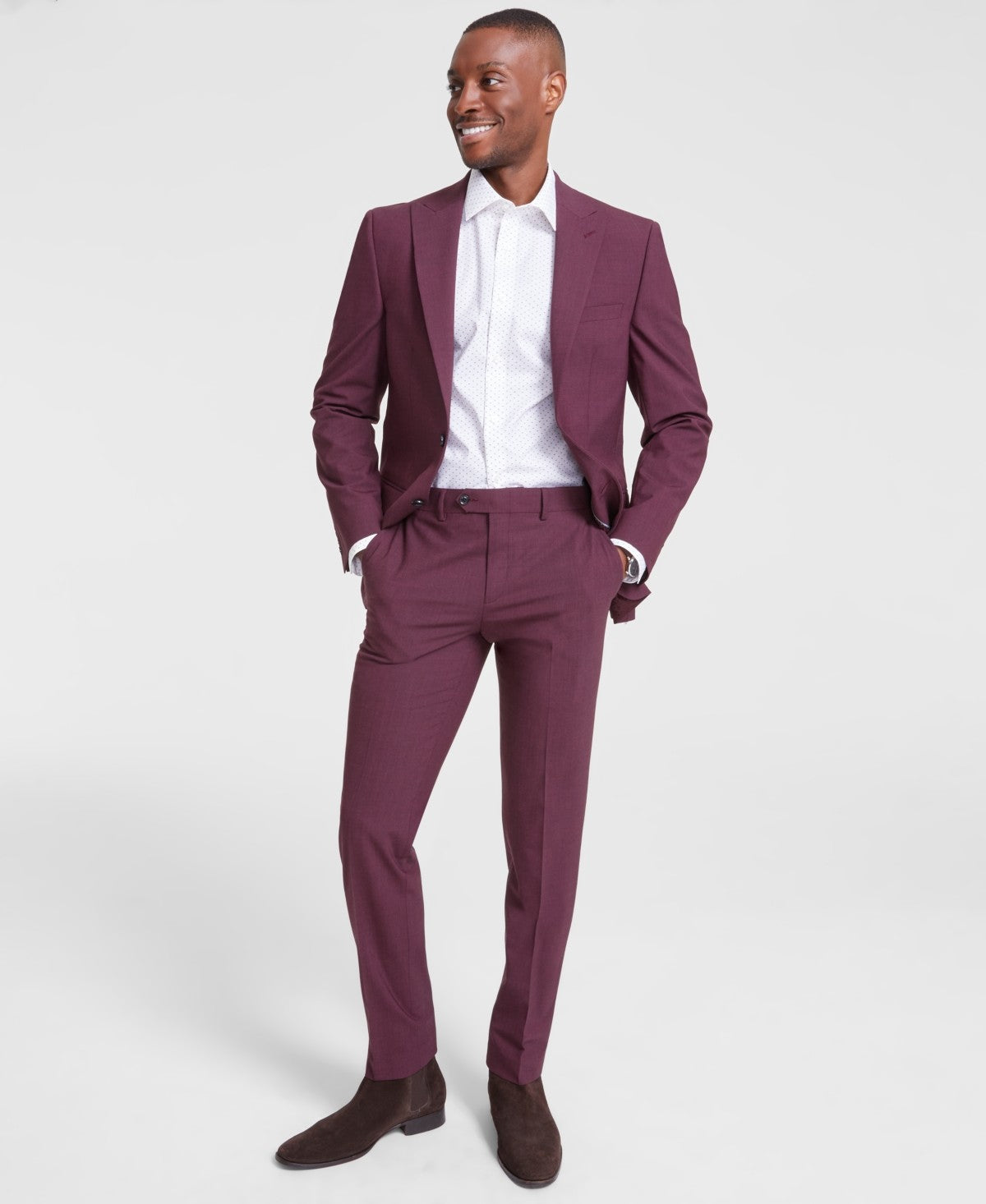 Bar Iii Mens Slim fit Dress Pants 30 / 32 Berry Red Solid Stretch Wool