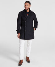 Michael Kors Mens Classic-Fit Wool Bib Double Breasted Overcoat Coat 46R Black