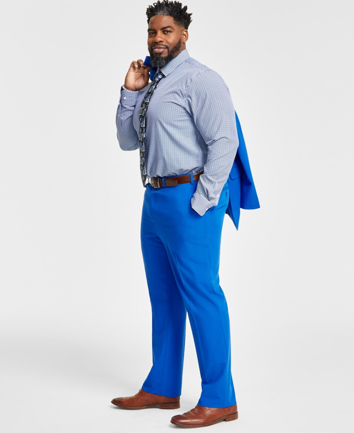 Tayion Mens Classic fit Dress Pants 44 / 30 Bright Blue Solid