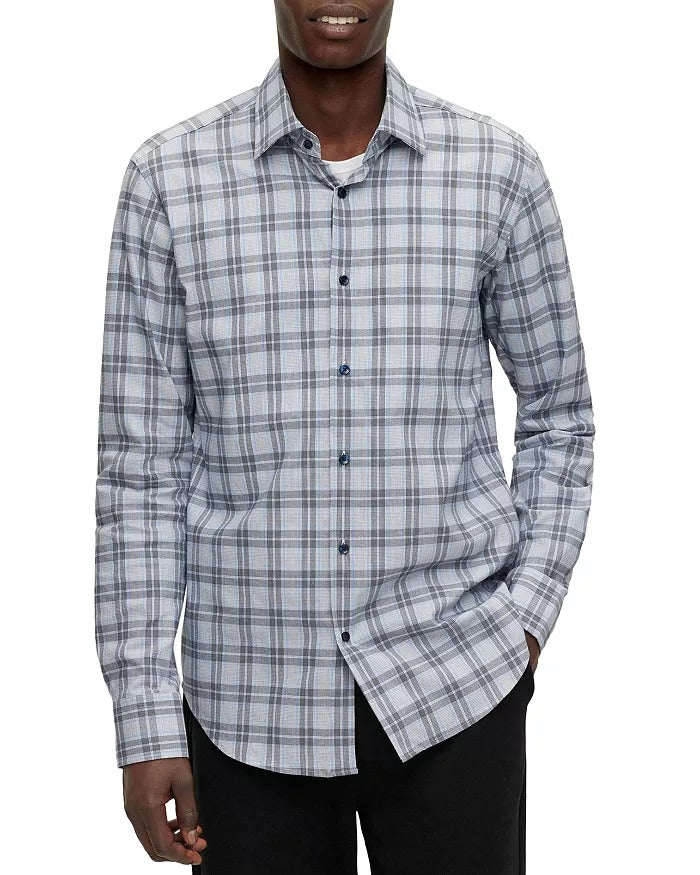Hugo Boss Mens Slim fit Long Sleeve Button-Up Shirt Medium Blue Plaid
