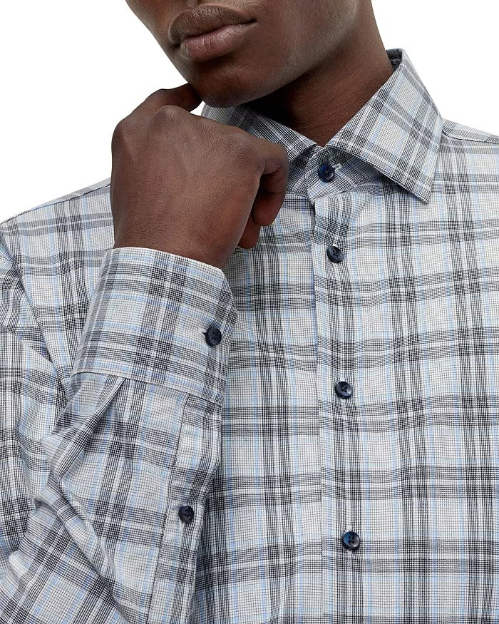 Hugo Boss Mens Slim fit Long Sleeve Button-Up Shirt Large Blue Plaid