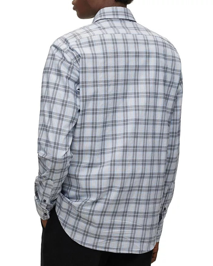 Hugo Boss Mens Slim fit Long Sleeve Button-Up Shirt Medium Blue Plaid