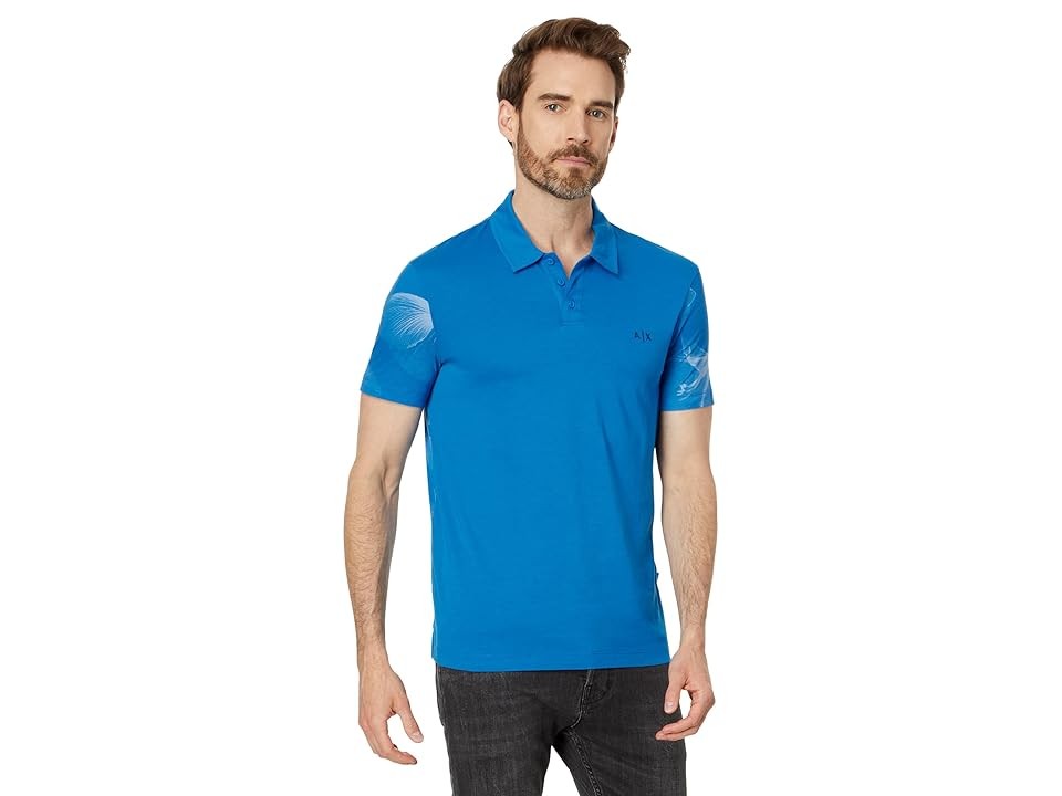 AX Armani Exchange Mens Regular fit Short Sleeve Polo Shirt Small Blue Floral