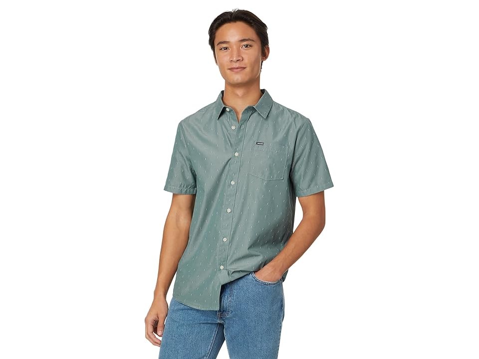 Volcom Mens Classic fit Short Sleeve Button-Up Shirt Large Blue