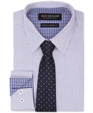 Nick Graham Mens Modern fit XL 17-17.5 34-35 Dress Shirt Shirt XL Blue Striped