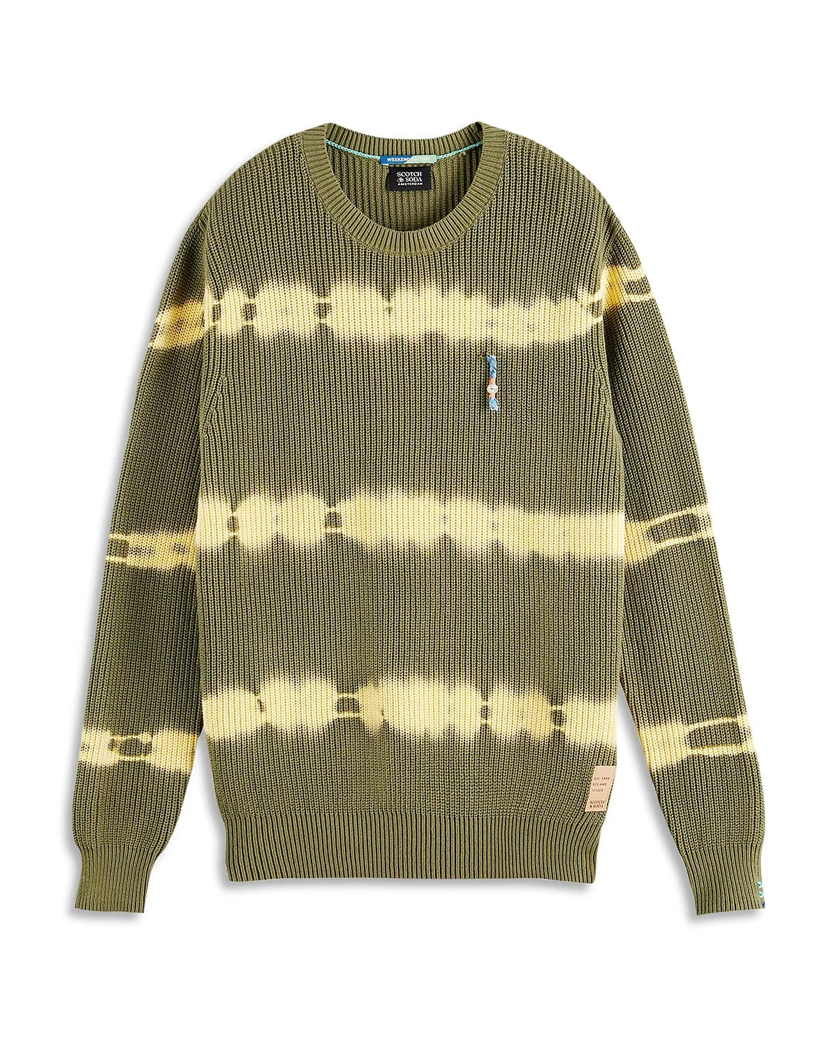 Scotch & Soda Chunky Tie Dye Crewneck Sweater Medium Green Yellow