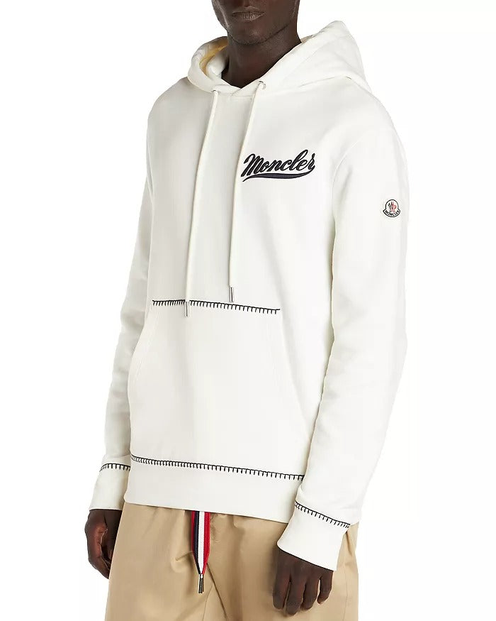 Moncler Mens Logo Pullover Hoodie Sweatshirt Small White