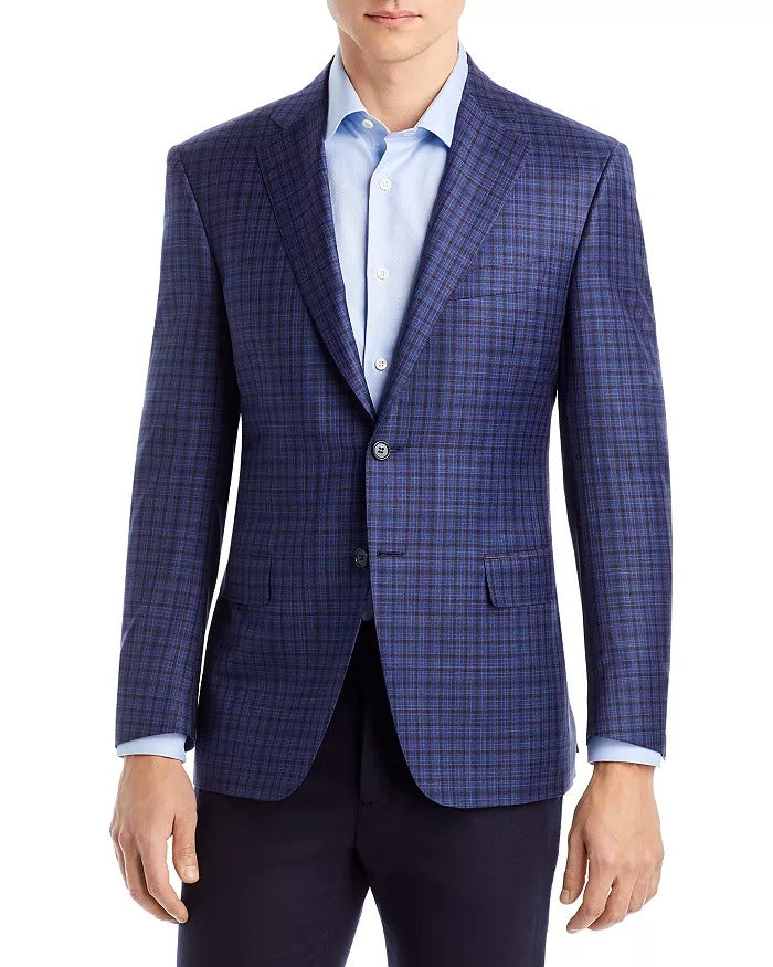 Canali Siena Tonal Check Classic Fit Sport Coat EU 48R US 38R Navy Blue Blazer