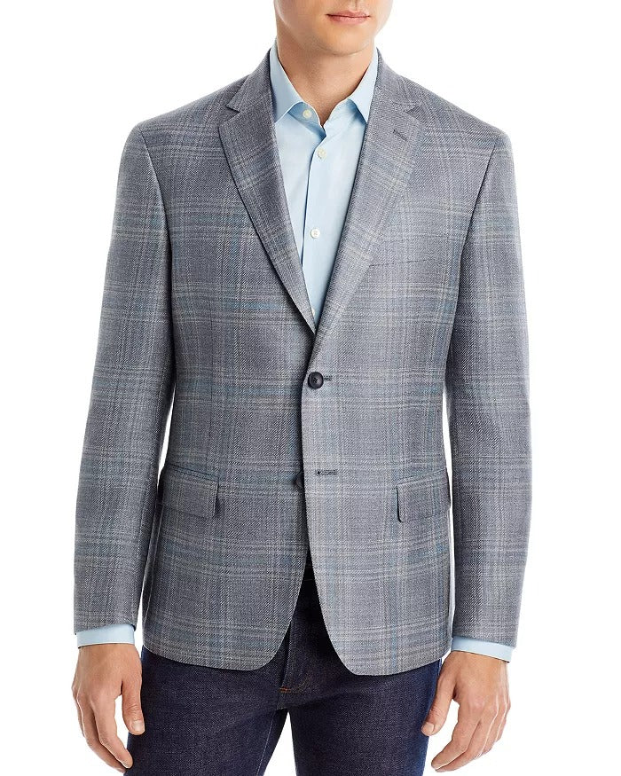 The Men's Store Tonal Plaid Regular Fit Sport Coat 38R Light Grey / Blue