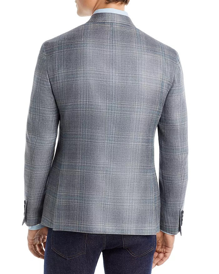 The Men's Store Tonal Plaid Regular Fit Sport Coat 38R Light Grey / Blue