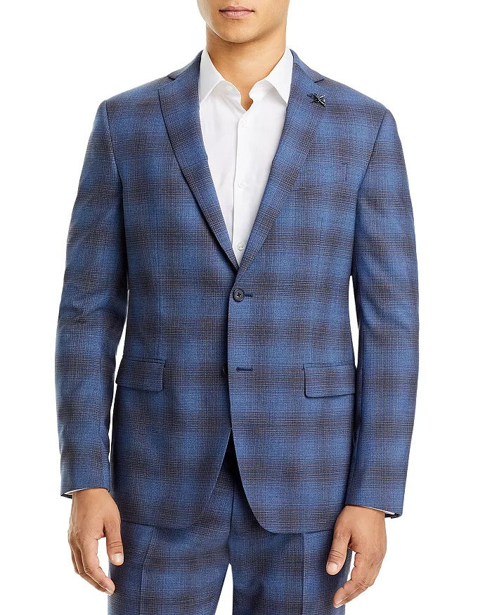 John Varvatos Star Usa Mens Bleecker Slim Fit Plaid Suit Jacket 40S Blue