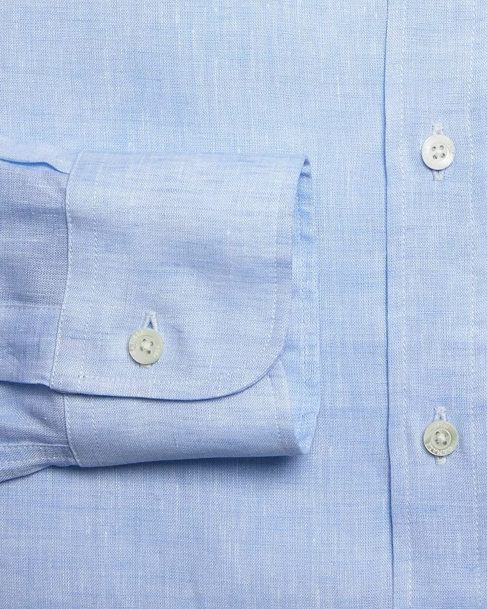 Canali Mens Modern Fit Linen Button Down Shirt Small Light Blue