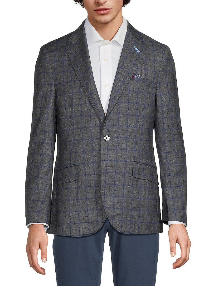 TailorByrd Mens Classic fit Sport Coat Blazer 46 R Grey  Blue Windowpane