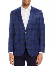 Jack Victor Conway Plaid Regular Fit Sport Coat 42R Tonal Blue / Brown