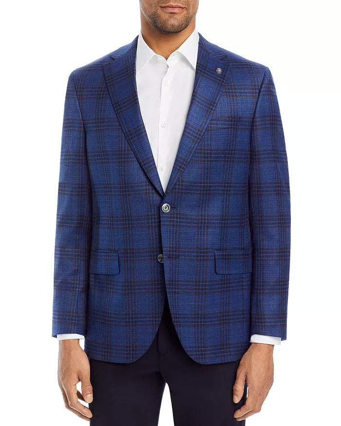 Jack Victor Conway Plaid Regular Fit Sport Coat 42R Tonal Blue / Brown