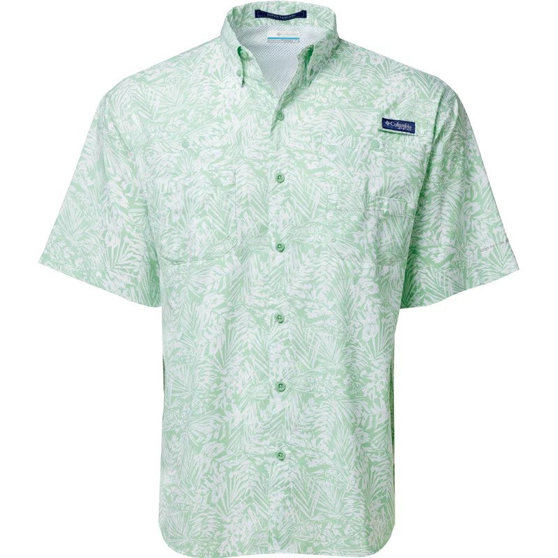 Columbia Mens Regular fit Short Sleeve Button-Up Shirt XL Green Floral