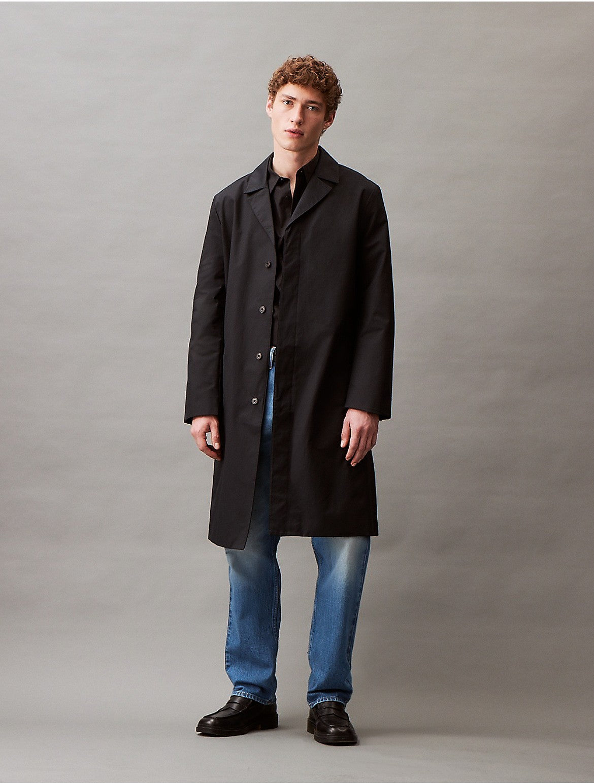 Calvin Klein Men's Classic Fit Button Front Trench Coat Black Large