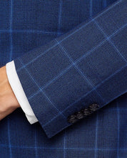 HUGO BOSS Huge 2-Pc. Slim Fit Windowpane Suit 38S / 32W Blue Plaid Flat Pant