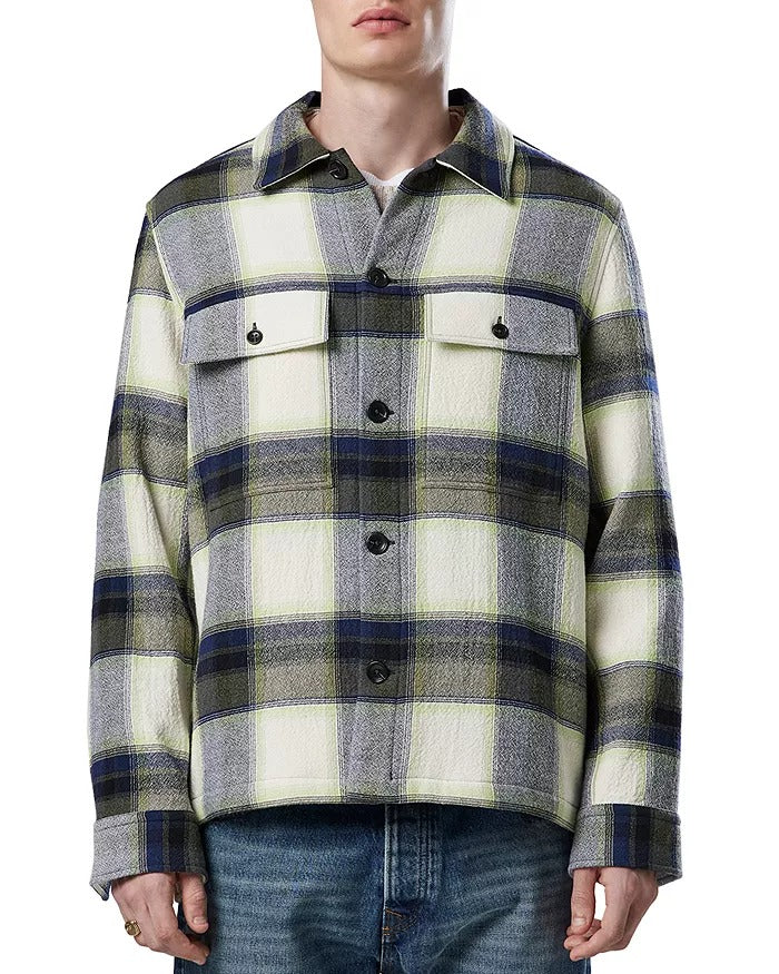 Nn07 Mens Plaid Shacket Coat Small Blue Beige