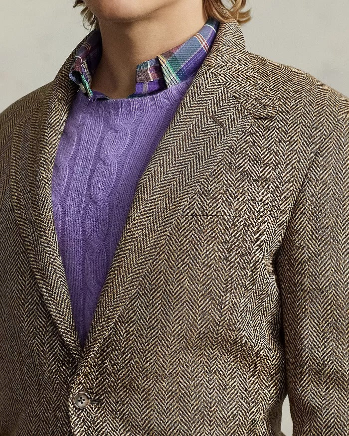 Polo Ralph Lauren Mens RL67 Herringbone Blazer Jacket Sport Coat Brown 44R