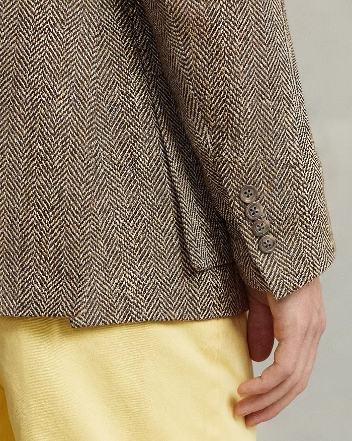 Polo Ralph Lauren Mens RL67 Herringbone Blazer Jacket Sport Coat Brown 44R