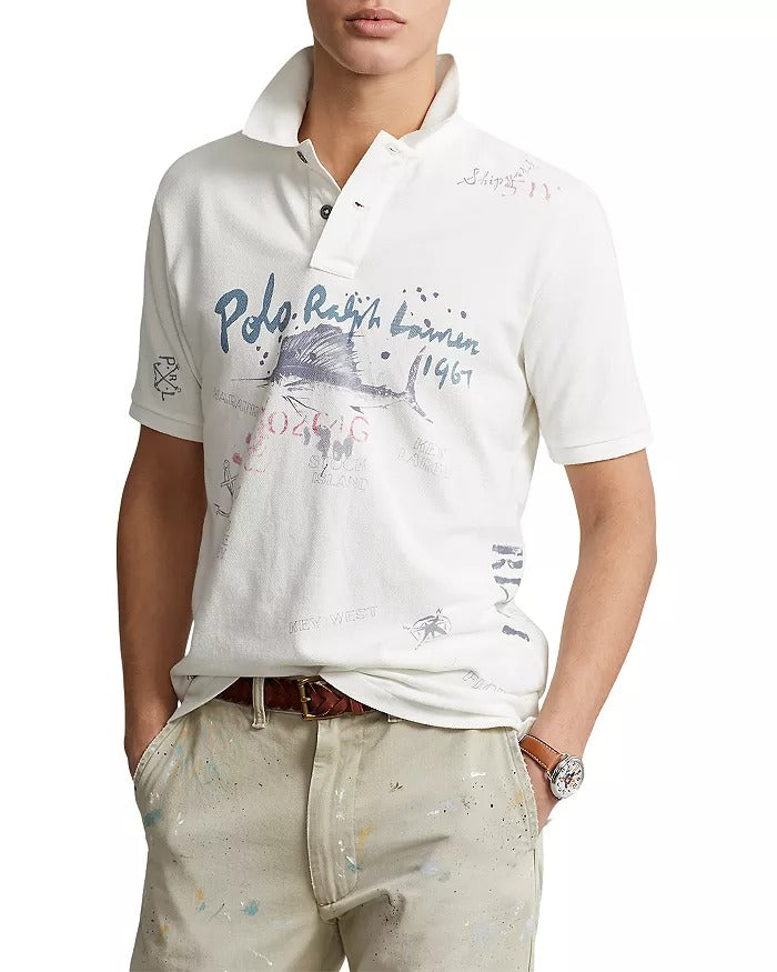 Polo Ralph Lauren Mens Classic Fit Mesh Graphic Polo Shirt White Medium