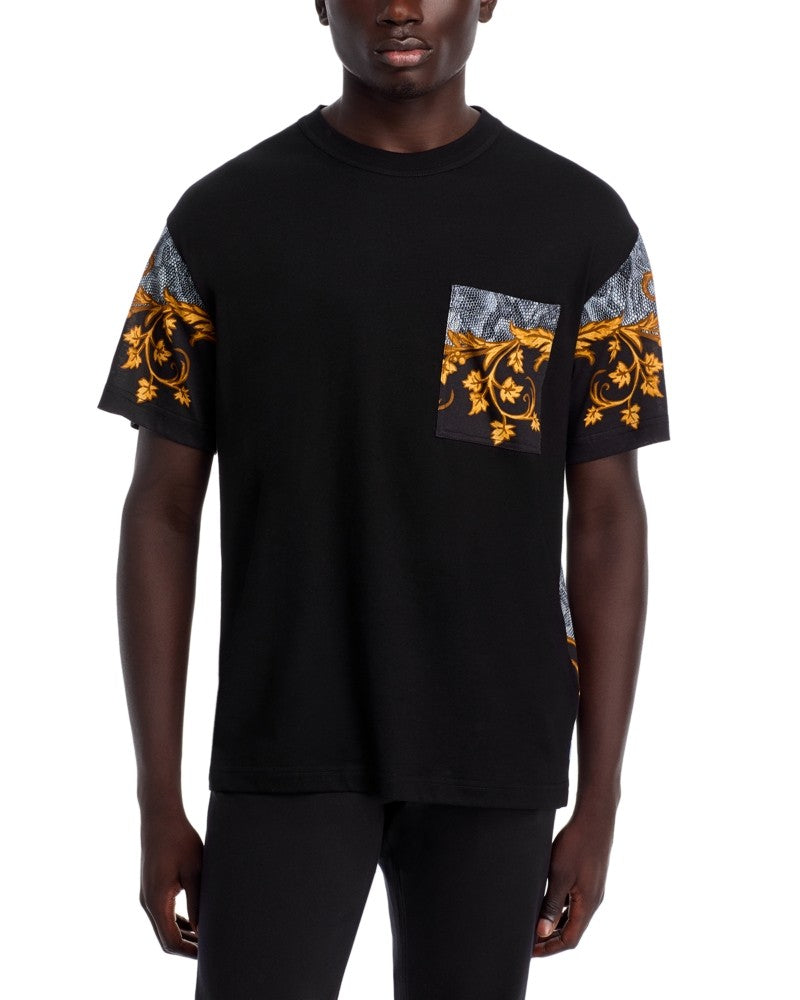 Versace Jeans Couture Cotton Lizard Panel Pocket Tee Shirt Small Black
