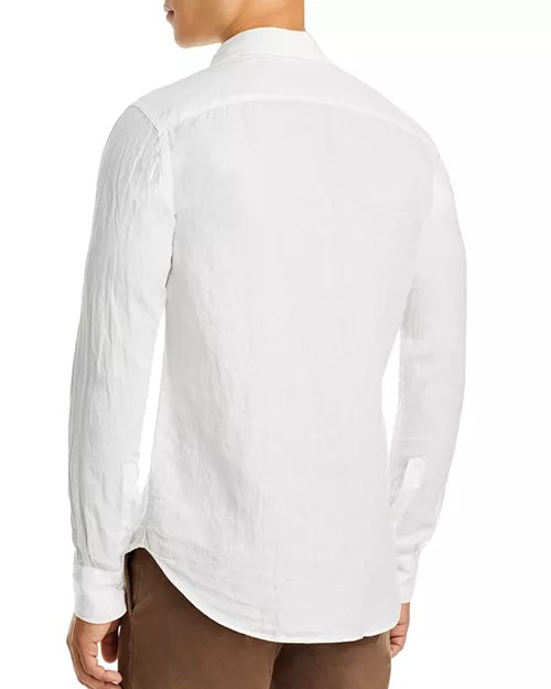 Canali Men's Button Down Shirt White Size XL Chambray Linen