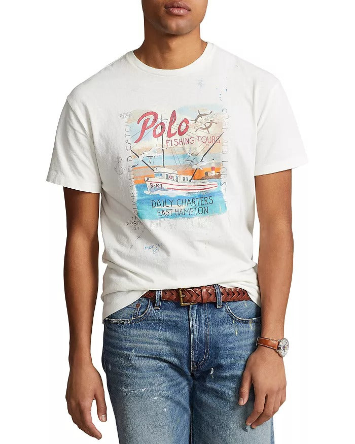 Polo Ralph Lauren Mens Graphic Short Sleeve Cotton T Shirt Nevis White Small