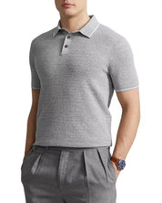 Polo Ralph Lauren Mens Tipped Sweater Knit Polo Shirt Grey White Large