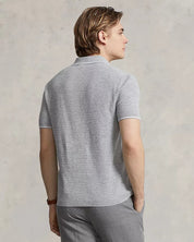 Polo Ralph Lauren Mens Tipped Sweater Knit Polo Shirt Grey White Large
