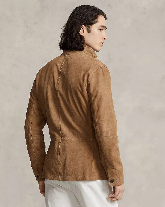 Polo Ralph Lauren Mens Suede Leather Jacket XL Khaki Brown