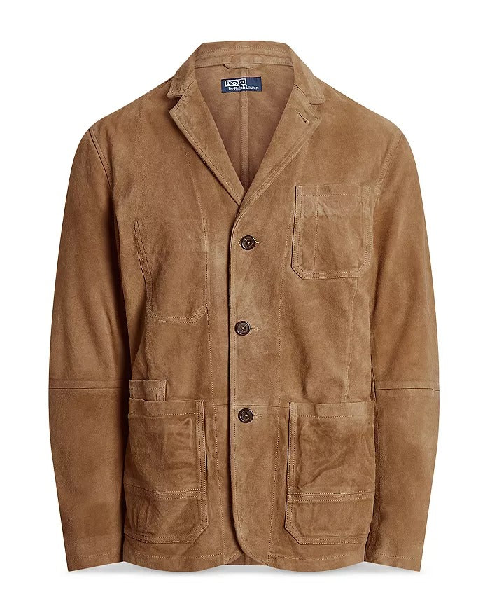 Polo Ralph Lauren Mens Suede Leather Jacket XL Khaki Brown