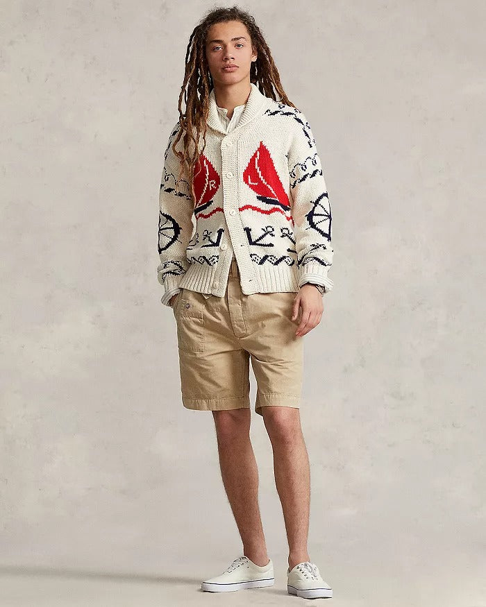 Polo Ralph Lauren Mens Chunky Knit Nautical Shawl Collar Cardigan Sweater Large