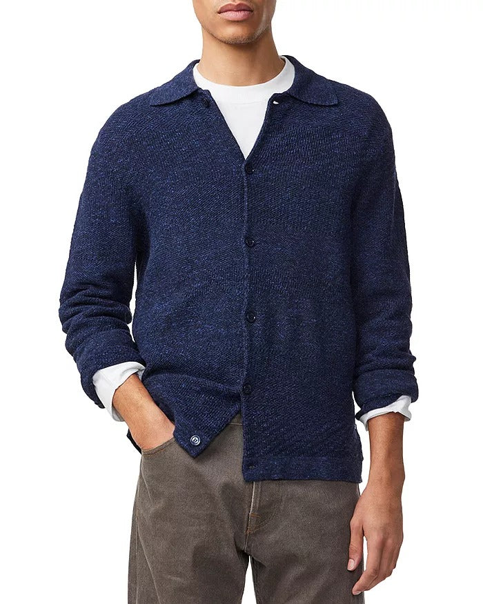 Nn07 Mens Regular fit Long Sleeve Button-Up Knit Shirt Large Blue Solid
