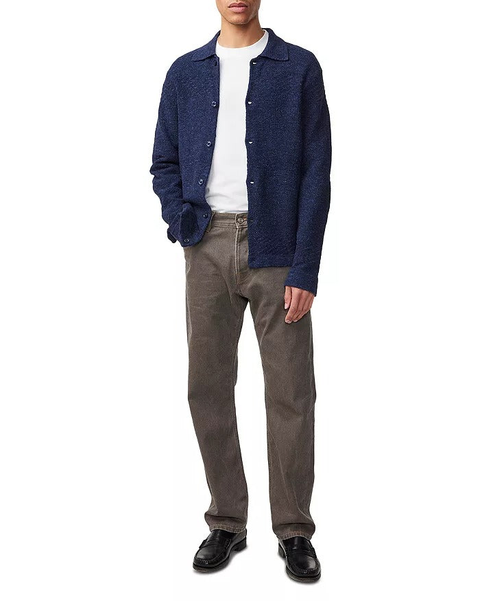 Nn07 Mens Regular fit Long Sleeve Button-Up Knit Shirt Large Blue Solid