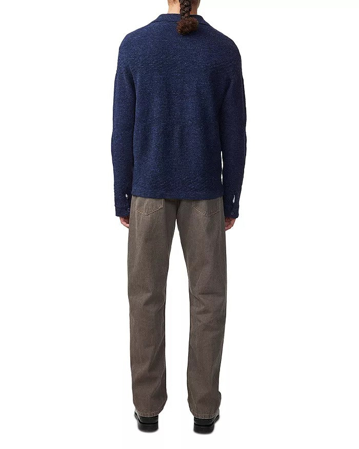 Nn07 Mens Regular fit Long Sleeve Button-Up Knit Shirt Large Blue Solid