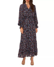 VINCE CAMUTO Long Sleeve Floral Print Maxi Dress XL Black