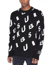 Ksubi Mens Relaxed Fit Letters Knit Crewneck Sweater Black White XL