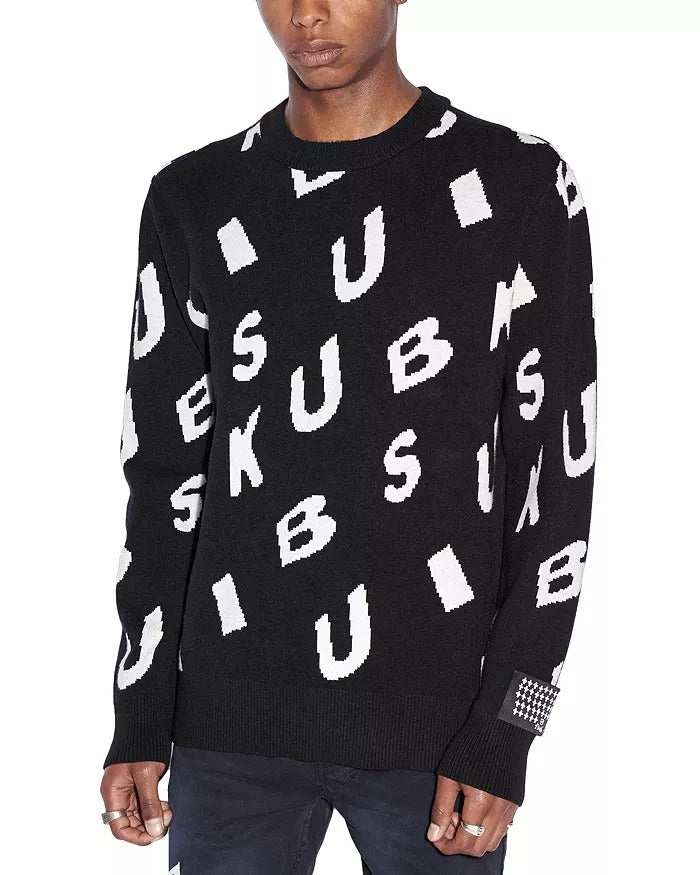 Ksubi Mens Relaxed Fit Letters Knit Crewneck Sweater Black White XL