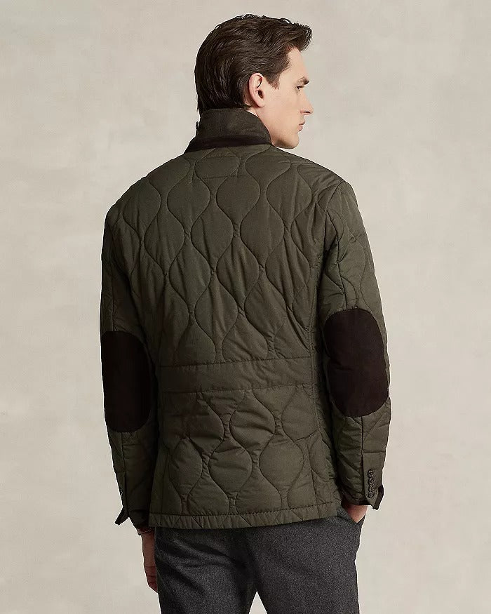 Polo Ralph Lauren Suede Trimmed Quilted Jacket Large Olive Green