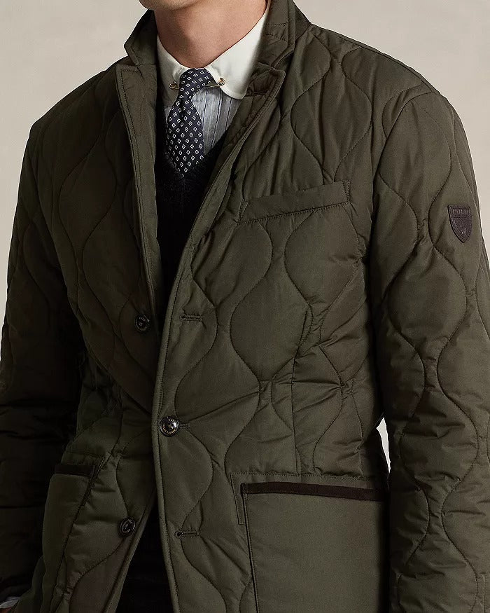 Polo Ralph Lauren Suede Trimmed Quilted Jacket Large Olive Green