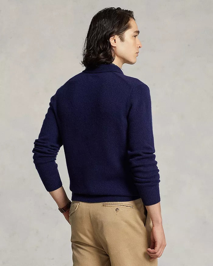 Polo Ralph Lauren Mens Cashmere Polo Collar Sweater Navy Blue Medium