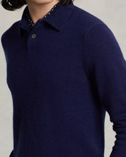 Polo Ralph Lauren Mens Cashmere Polo Collar Sweater Navy Blue Medium