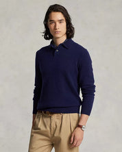 Polo Ralph Lauren Mens Cashmere Polo Collar Sweater Navy Blue Medium