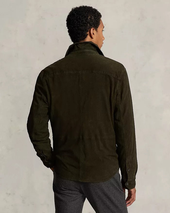 Polo Ralph Lauren Mens Suede Leather Utility Jacket XL Olive Green